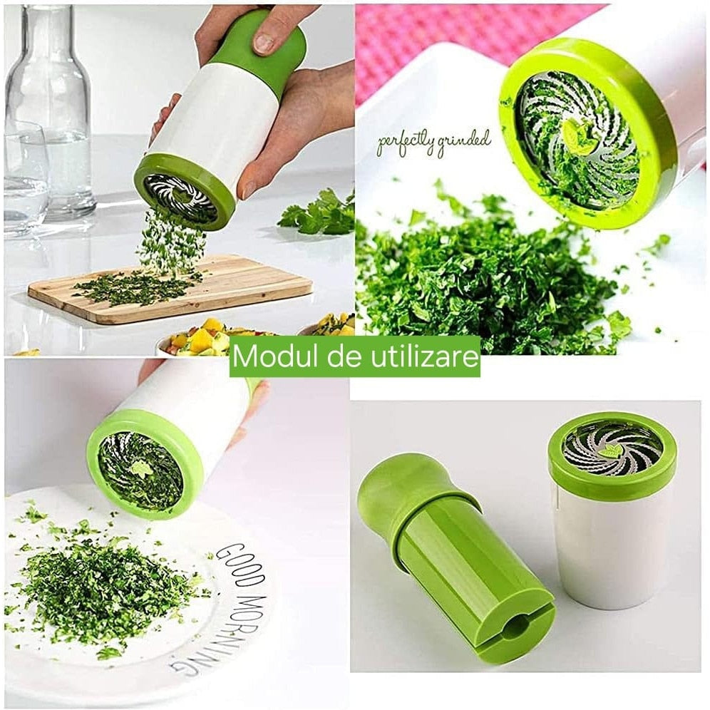 Rășniță Manuală pentru Ierburi Aromatice și Verdețuri HOZRO, Calitate Premium, 6 Lame Ascuțite din Oțel Inoxidabil, Design Ergonomic, pentru Pătrunjel, Mărar, Busuioc sau Mentă, Verde/Alb HOZRO
