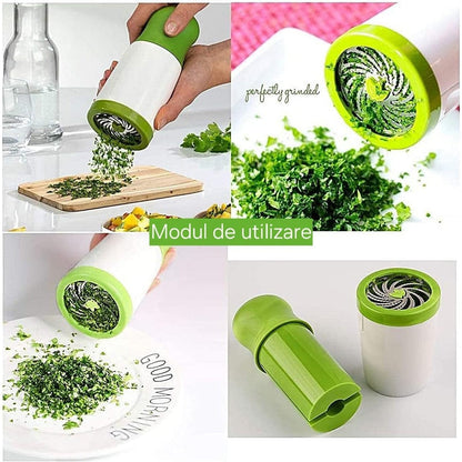 Rășniță Manuală pentru Ierburi Aromatice și Verdețuri HOZRO, Calitate Premium, 6 Lame Ascuțite din Oțel Inoxidabil, Design Ergonomic, pentru Pătrunjel, Mărar, Busuioc sau Mentă, Verde/Alb HOZRO