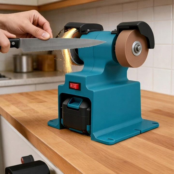 Polizor de banc dublu, HOZRO, pentru ascutire si slefuire, 2 acumulatori 48V, discuri 70 mm, turcoaz BESTSELLS
