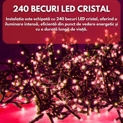 🔴 Instalație de Crăciun Liniară Hozro – 50m, Becuri Cristal, Roșu Festiv (Pe Rolă) HOZRO