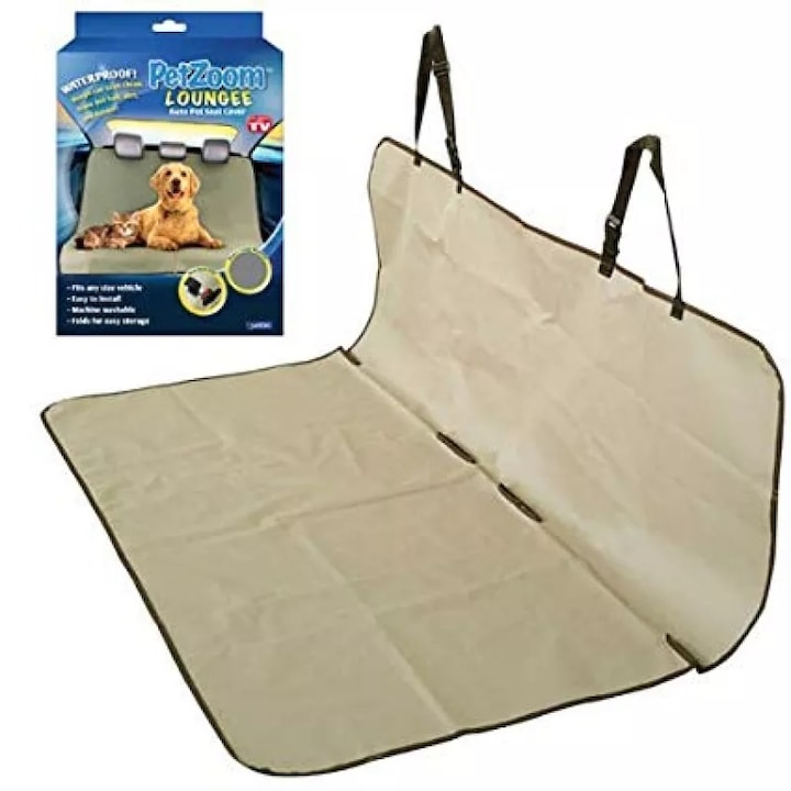 Husa auto Hozro pentru protectie si transport animale, caini si pisici, pentru bancheta autoturismului, impermeabila, antialunecare, bej, 140 x 140 cm HOZRO