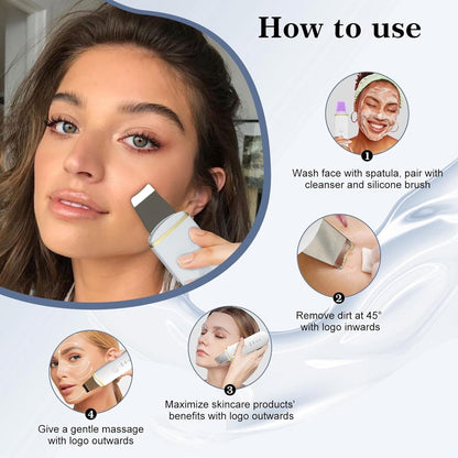 Exfoliant Hozro ultrasonic electric pentru curatarea profunda a pielii, instrument de frumusete, eliminare puncte negre, curatare pori, lifting ten, skin scrubber, peeling HOZRO