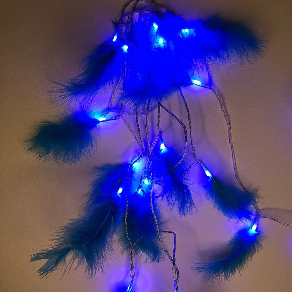 🪶 Instalație Decorativă Premium Hozro – 20 LED-uri cu Pene, 3.5m, Albastru sau Verde Magic HOZRO