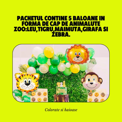 Set 5 baloane folie cap animale Zoo Hozro® 35 cm HOZRO