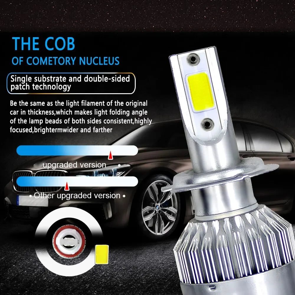 Bec far auto LED C6 K0323-0806-CJ4334 Hozro, 72W 12V COB, 7200 lm, 6000K alb, set 2 buc, compatibil H1/H3/H4/H7/H8/H9/H11/9005/9006 HOZRO