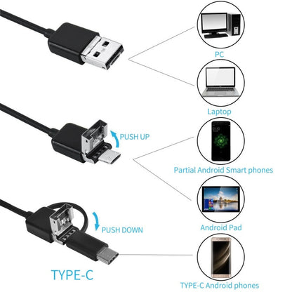 Camera endoscopica, grad industrial, 3 in 1, 7mm, 1m Hardwire, rezolutie 640x480, 1, 3 megapixeli, USB, Type-C, IP67 rezistent la apa, conexiune OTG, lumini LED, potrivita pentru mai multe scene, compacta si portabila, negru BESTSELLS