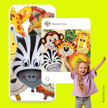 Set 5 baloane folie cap animale Zoo Hozro® 35 cm HOZRO
