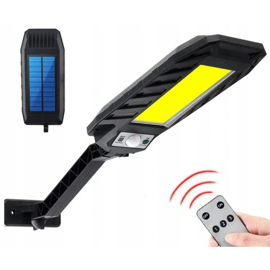 Lampă stradala solara T-100B HOZRO, senzor de miscare, rezistenta la apa, Negru, buton ON/OFF, telecomanda inclusa, cu Senzor de Mișcare – Montare pe Perete, Iluminat Exterior Puternic și Eficient HOZRO