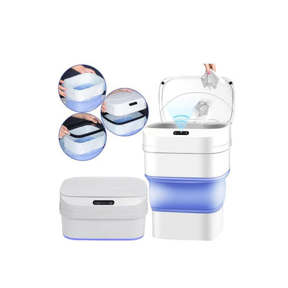 Cos inteligent,  Hozro , de gunoi electric Smart Trash Can, cu senzor de miscare, pliabil, 8 l-17.5 l, alb/albastru, HOZRO