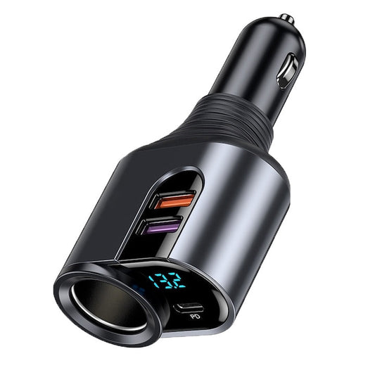 Încărcător auto rapid Hozro Ultra-Power 166W, adaptor splitter brichetă cu cap rotativ, port USB-C PD 20W, Dual USB 66W și voltmetru LED digital HOZRO
