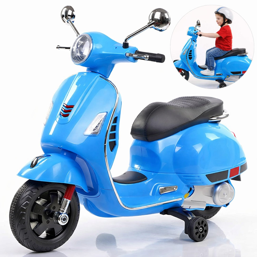 Scuter Electric Hozro® pentru Copii (3–8 ani) – Design Realist Stil Vespa, Lumini LED și Sistem Audio HOZRO