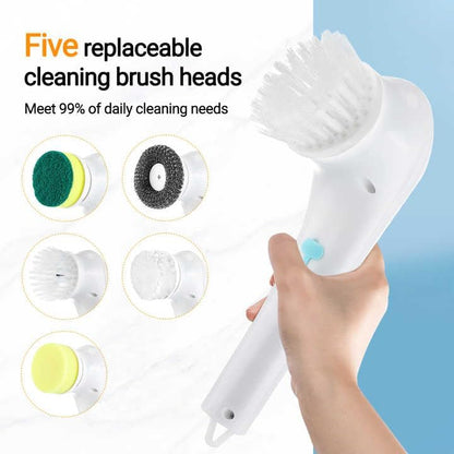 Perie electrica de curatare HOZRO, 5 capete interschimbabile, design ergonomic, functionare fara fir, unelte de curatare pentru bucatarie, baie, podele, alb BESTSELLS