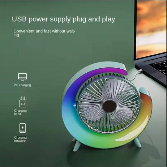 Mini aer conditionat cu ventilatie, HOZRO cu 5 moduri de iluminare LED, ajustabil 180°, alimentare USB-C, portabil, pentru masa sau birou HOZRO