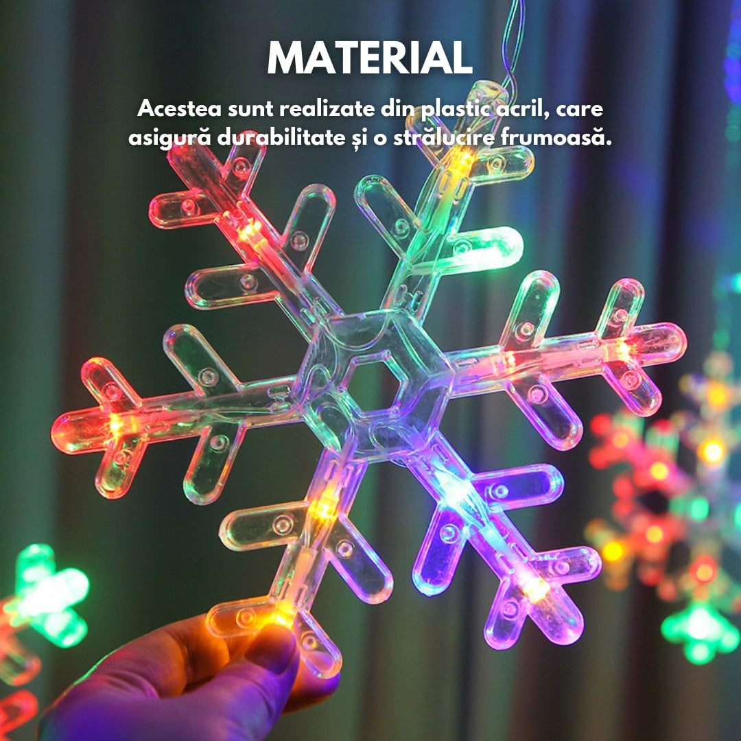 ❄️ Instalație Perdea Luminoasă HOZRO – Fulgi de Nea si Stele, Multicoloră HOZRO