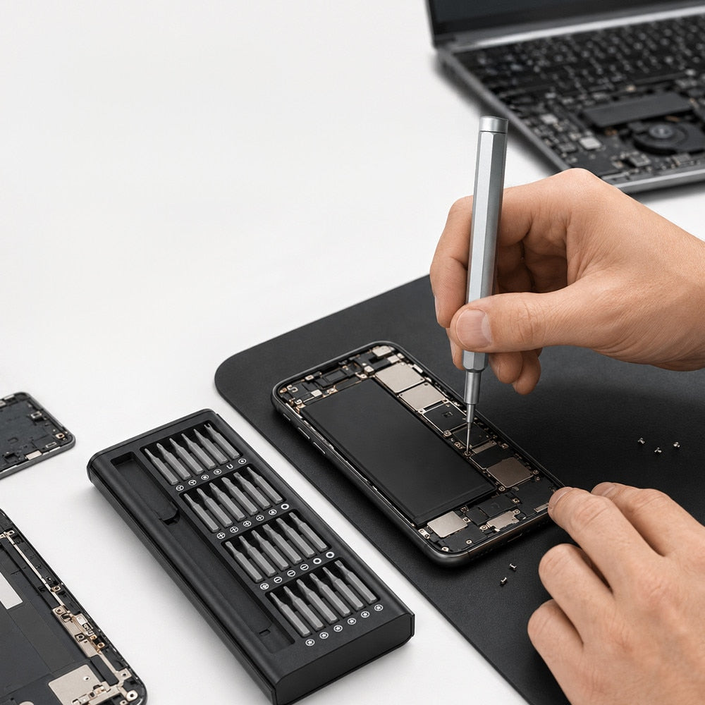 Set Șurubelnițe de Precizie 24 în 1 HOZRO, Trusă Magnetică Profesională cu Biți S2 Premium, Mini Unelte pentru Repararea Electronicelor, Telefon, Laptop, Consolă Jocuri, Ochelari, Ceasuri, Carcasă Aluminiu, Negru HOZRO