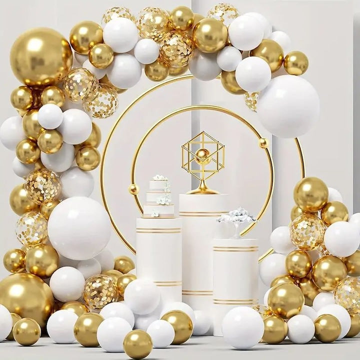 Set 68 baloane Arcada din latex Hozro®, auriu/alb, 25 cm, Accesorii Elegante pentru Petreceri, Nuntă sau Evenimente Tematice, Material Rezistent HOZRO