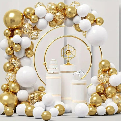 Set 68 baloane Arcada din latex Hozro®, auriu/alb, 25 cm, Accesorii Elegante pentru Petreceri, Nuntă sau Evenimente Tematice, Material Rezistent HOZRO