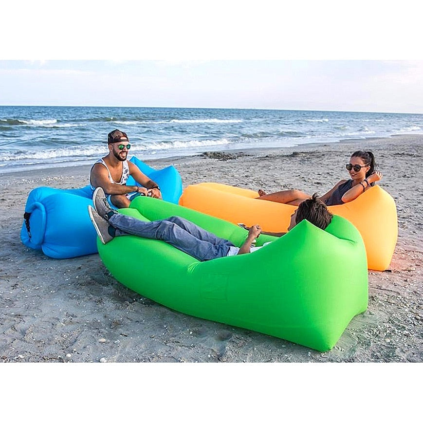 HOZRO, Saltea Gonflabila tip Sezlong, Lazy Bag pentru Plaja sau Piscina, Umflare Rapida fara Pompa + Sac Depozitare, culoare Negru BESTSELLS
