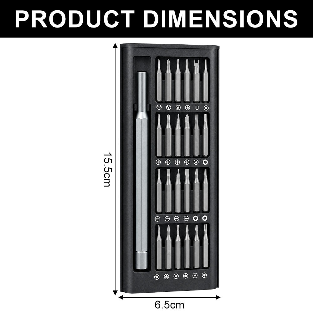 Set Șurubelnițe de Precizie 24 în 1 HOZRO, Trusă Magnetică Profesională cu Biți S2 Premium, Mini Unelte pentru Repararea Electronicelor, Telefon, Laptop, Consolă Jocuri, Ochelari, Ceasuri, Carcasă Aluminiu, Negru HOZRO