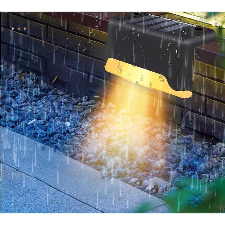 Set 4 Lampi solare HOZRO, design modern și compact, protecție IP65 rezistentă la apă și praf, ideale pentru fațadă, gard, terasă si trepte, Led Alb Cald HOZRO