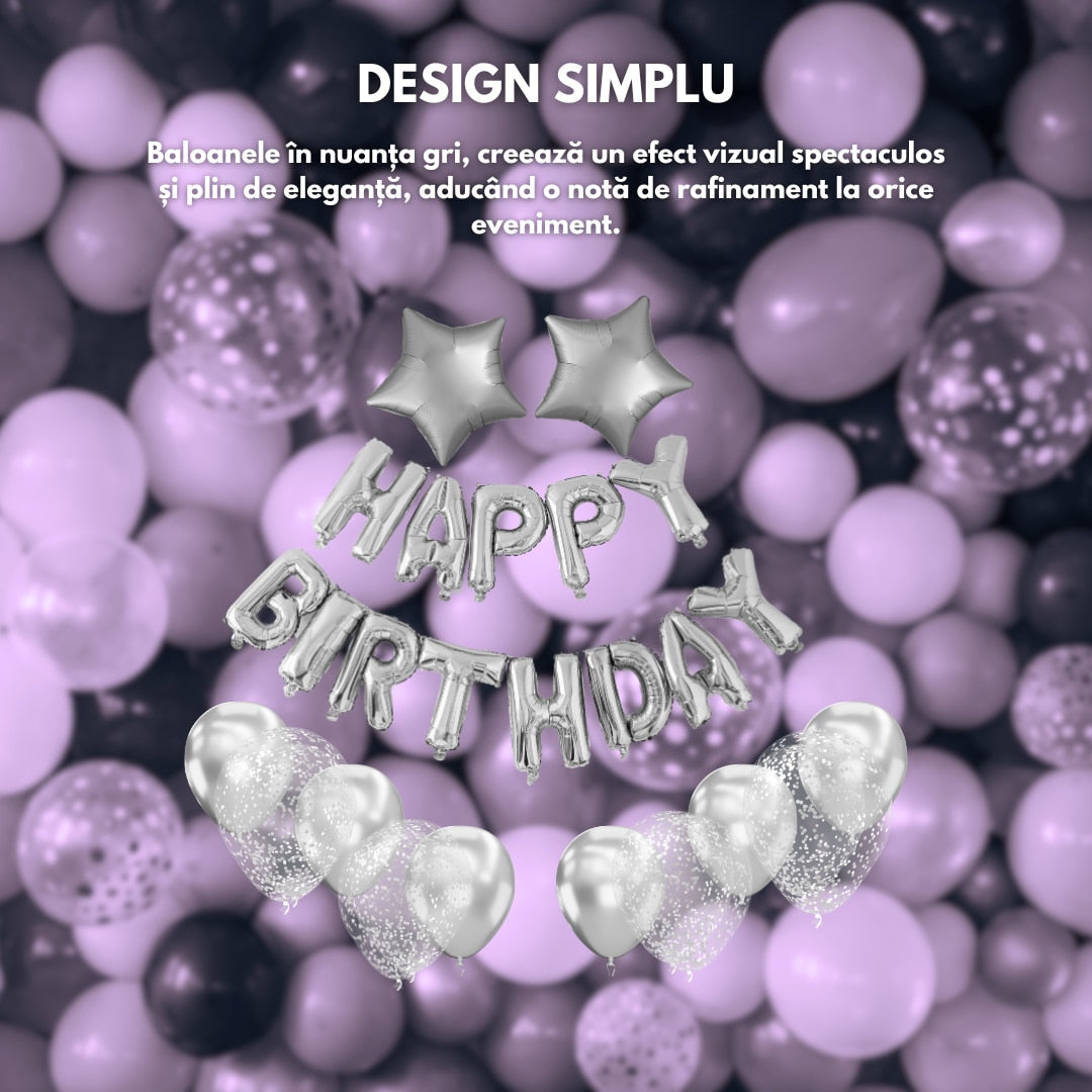 Set Baloane Folie „Happy Birthday”, 43 cm – Decor Elegant pentru Petreceri Aniversare, Evenimente, Fete, Femei, Fetițe, cu Litere Mari, Refolosibile, Ușor de Umflat și Montat (Copy) HOZRO