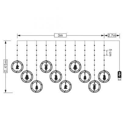 Instalatie de Craciun tip Perdea LED cu Figurine Decorative, 3m x 0.5m HOZRO
