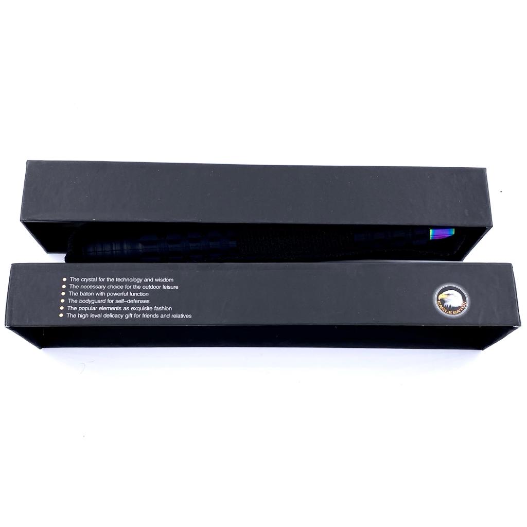 Baston telescopic Hozro profesional Eagle din otel inoxidabil, maner cauciucat zimtat, 66 cm, 3 segmnete, fade, husa cu prindere la curea si cutie HOZRO