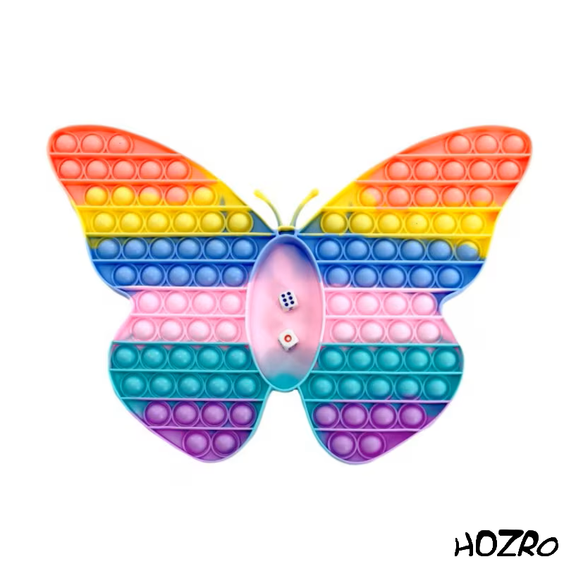 Jucarie Interactiva HOZRO, Pop It Fluture Flippy, Dimensiuni Mari 25×30 cm, Multicolor – Antistres, Educativa si Amuzanta pentru Copii si Adulti, Flip It & Push On It HOZRO
