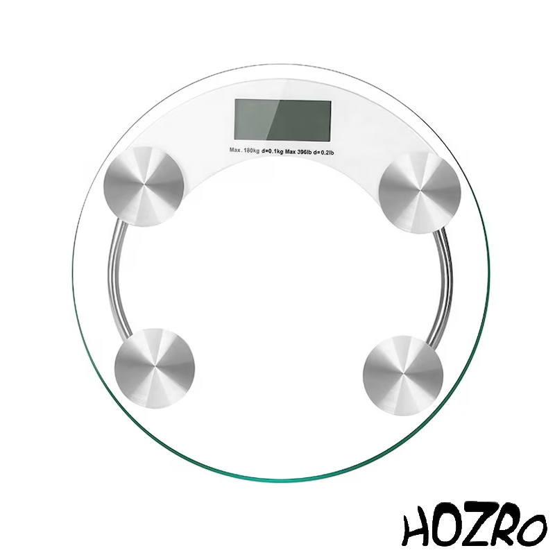 Cântar de Baie HOZRO, Rotund, Model 2003A – Design Modern și Elegant, Platformă din Sticlă Securizată, Afișaj Digital LCD, Funcție de Oprire Automată și Capacitate de Până la 180 kg HOZRO