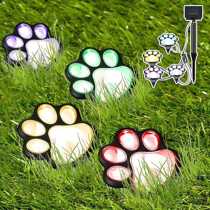 Set 4 Lămpi Solare pentru Exterior HOZRO, Design Lăbuțe Animale, Rezistente la Intemperii, Dimensiuni 9x9 cm, Lumină Albă, Autonomie Mare BESTSELLS