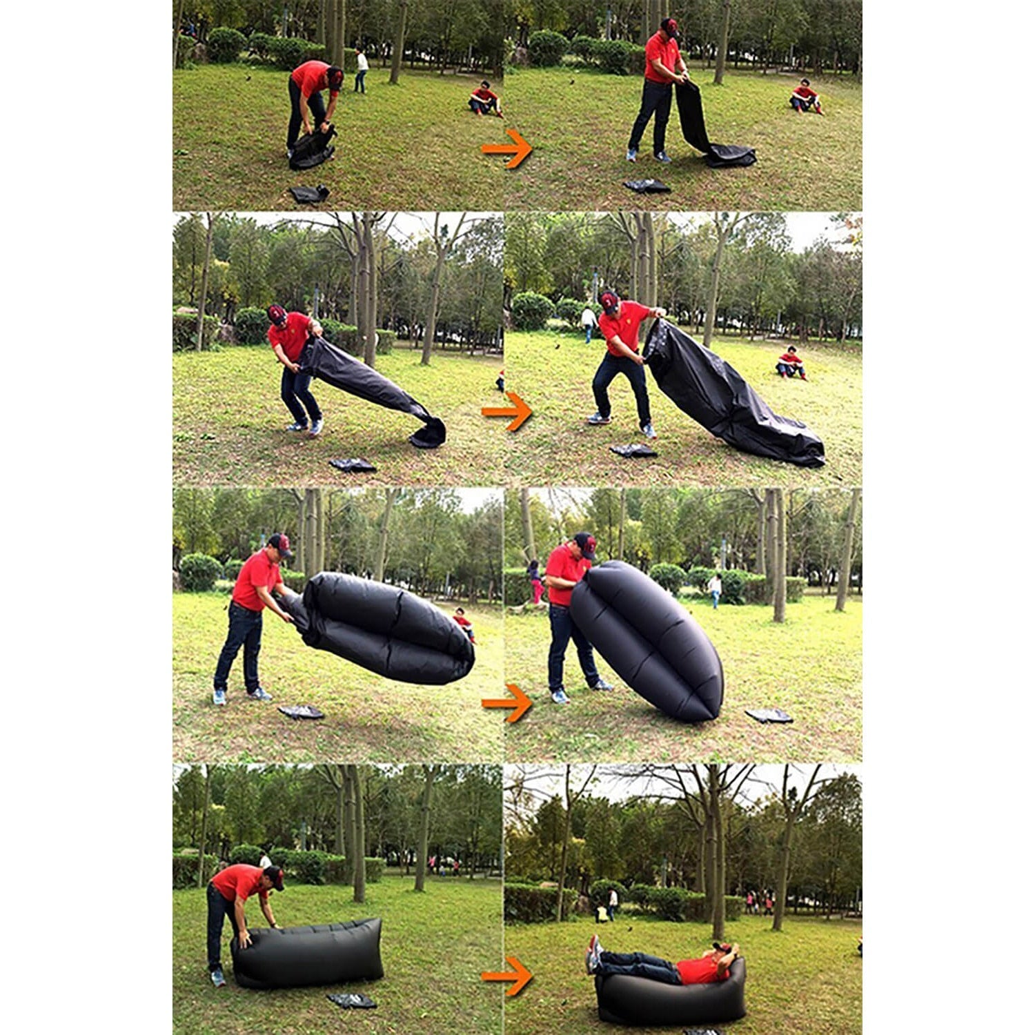 HOZRO, Saltea Gonflabila tip Sezlong, Lazy Bag pentru Plaja sau Piscina, Umflare Rapida fara Pompa + Sac Depozitare, culoare Negru BESTSELLS