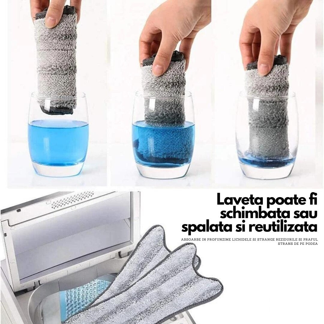 Mop Plat Premium HOZRO, Tip X cu Autostoarcere Inteligentă, Cap Rotativ 360°, Mâner Aluminiu 140 cm, Utilizare Umed/Uscat, Include 1 Laveta Microfibră Reutilizabile HOZRO