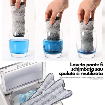 Mop Plat Premium HOZRO, Tip X cu Autostoarcere Inteligentă, Cap Rotativ 360°, Mâner Aluminiu 140 cm, Utilizare Umed/Uscat, Include 1 Laveta Microfibră Reutilizabile HOZRO