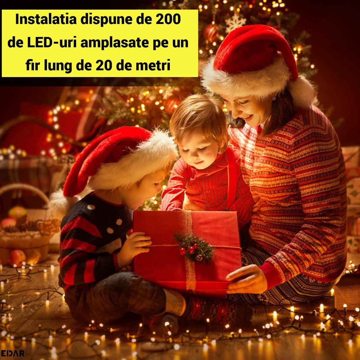 Instalatie de Craciun 200 LED-uri Hozro, alb cald, jocuri luminoase interior exterior, decor sarbatori, alimentare 230V, lungime totala 20m Hoco