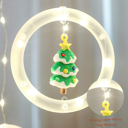 🎄 Instalatie Tip Perdea Cercuri cu Figurine HOZRO, 3 M, 10 Inele Suspendate de Craciun cu Figurine Festive 3D si LED cu Lumina Alb Cald✨ HOZRO