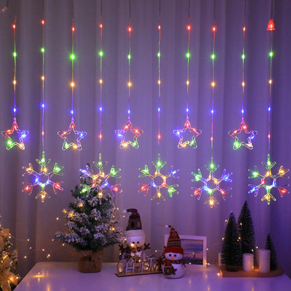 ❄️ Instalație Perdea Luminoasă HOZRO – Fulgi de Nea si Stele, Multicoloră HOZRO