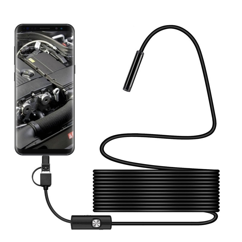 Camera endoscopica, grad industrial, 3 in 1, 7mm, 1m Hardwire, rezolutie 640x480, 1, 3 megapixeli, USB, Type-C, IP67 rezistent la apa, conexiune OTG, lumini LED, potrivita pentru mai multe scene, compacta si portabila, negru BESTSELLS