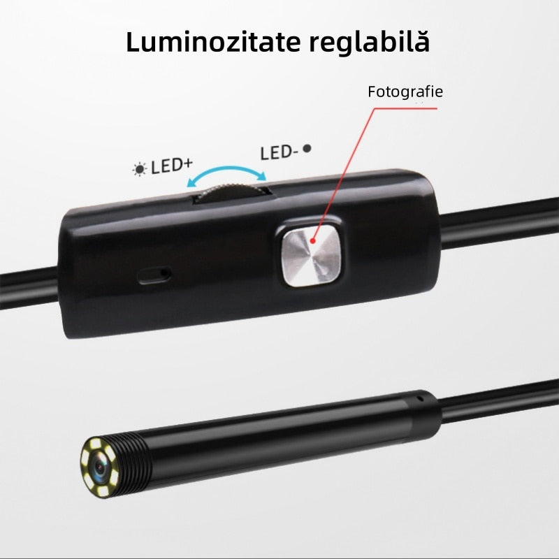 Camera endoscopica, grad industrial, 3 in 1, 7mm, 1m Hardwire, rezolutie 640x480, 1, 3 megapixeli, USB, Type-C, IP67 rezistent la apa, conexiune OTG, lumini LED, potrivita pentru mai multe scene, compacta si portabila, negru BESTSELLS
