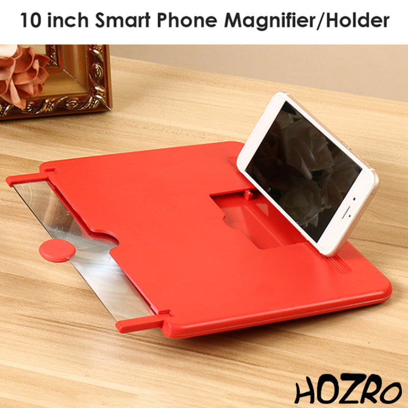 Lupă pentru Telefon HOZRO, cu Ecran 3D de Mărire, 8–12 Inch – Suport Pliabil Portabil, Culoare Roșie, Ideală pentru Filme, Clipuri și Jocuri pe Smartphone HOZRO