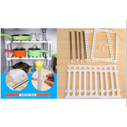 Raft Organizator HOZRO, Suport cu 2 rafturi, telescopic si multifunctional, plastic HOZRO