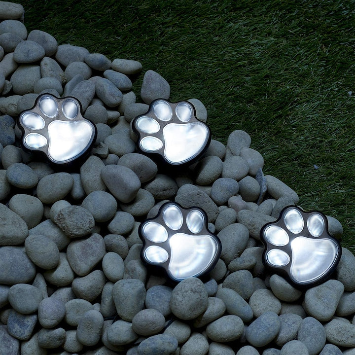 Set 4 Lămpi Solare pentru Exterior HOZRO, Design Lăbuțe Animale, Rezistente la Intemperii, Dimensiuni 9x9 cm, Lumină Albă, Autonomie Mare HOZRO