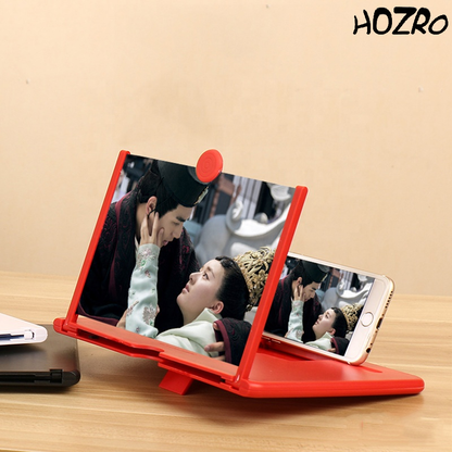 Lupă pentru Telefon HOZRO, cu Ecran 3D de Mărire, 8–12 Inch – Suport Pliabil Portabil, Culoare Roșie, Ideală pentru Filme, Clipuri și Jocuri pe Smartphone HOZRO
