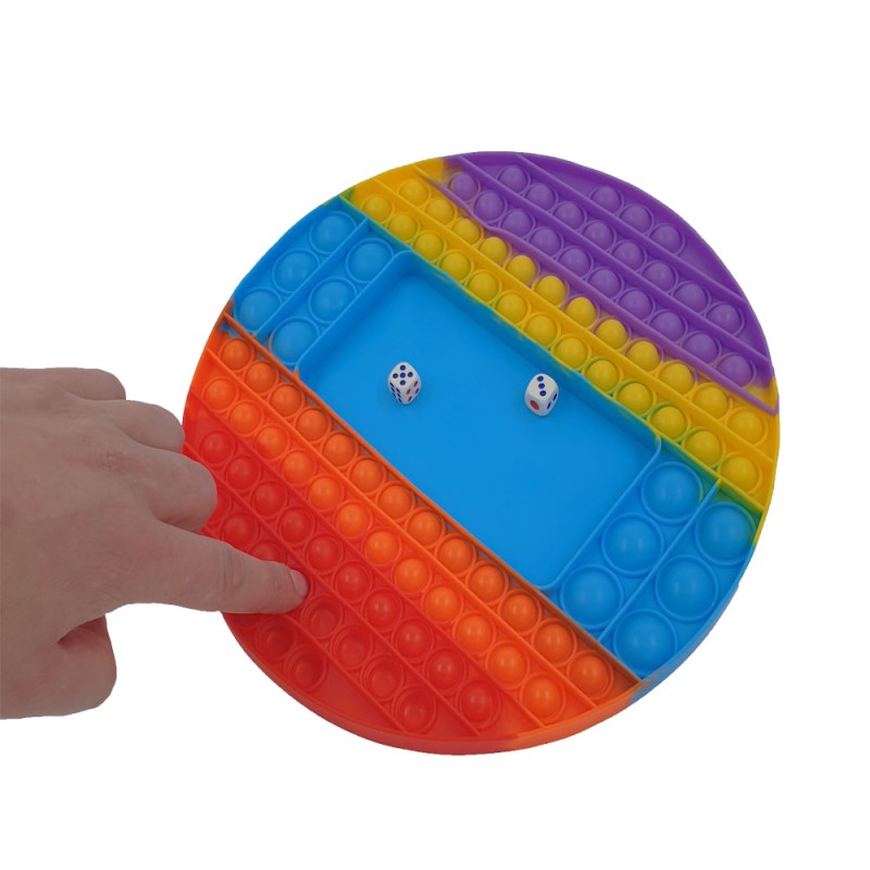 Joc interactiv HOZRO, din silicon moale cu zaruri – Pop It Now rotund, antistres, multicolor, 27 cm HOZRO