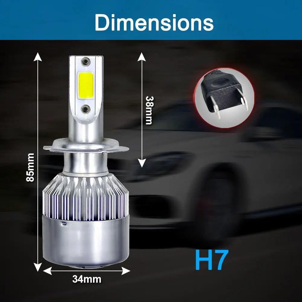 Bec far auto LED C6 K0323-0806-CJ4334 Hozro, 72W 12V COB, 7200 lm, 6000K alb, set 2 buc, compatibil H1/H3/H4/H7/H8/H9/H11/9005/9006 HOZRO