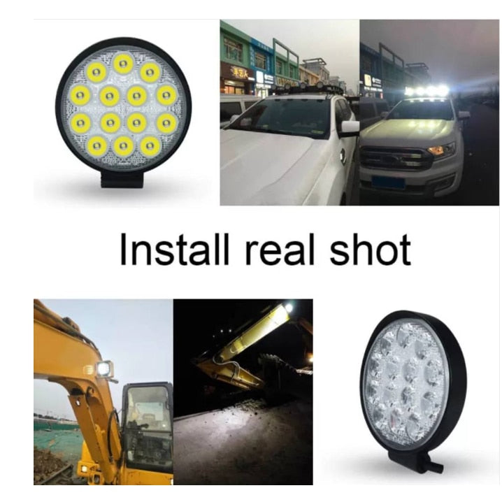 Lumină Profesională Hozro– Proiector LED auto, rotund, 42W, 14 leduri, pentru offroad, vanatoare, pescuit, utilaje,  Iluminare Puternica HOZRO