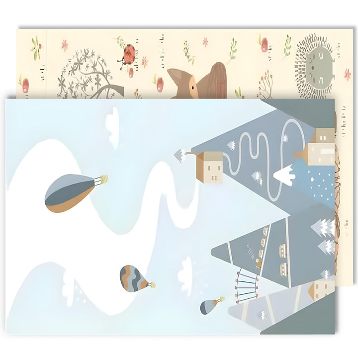 Covoras de Joaca pentru Copii Hozro®, 2 Fețe, Termic si Anti-derapant, Pliabil, Protectie la Impact, Model Munti si Padure, 200x180x1cm, Multicolor HOZRO
