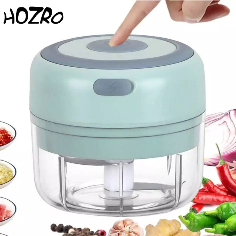 Mini Chopper Electric HOZRO, Verde, Reincarcabil prin USB, Lame din Otel Inoxidabil, Capacitate 100 ml – Tocator Multifunctional pentru Usturoi, Ceapa, Legume, Fructe si Sosuri HOZRO