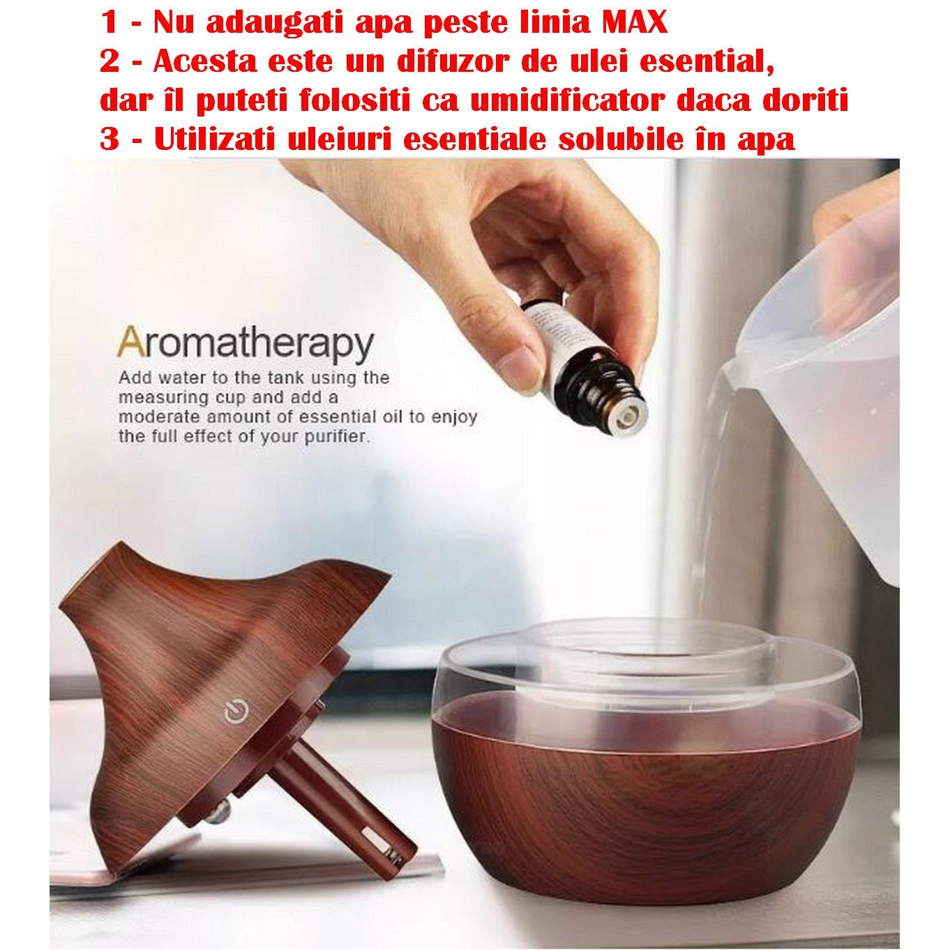 Umidificator cu Aromaterapie și Lampă de Noapte 025 stejar deschis/inchis HOZRO