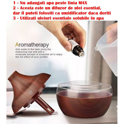 Umidificator cu Aromaterapie și Lampă de Noapte 025 stejar deschis/inchis HOZRO