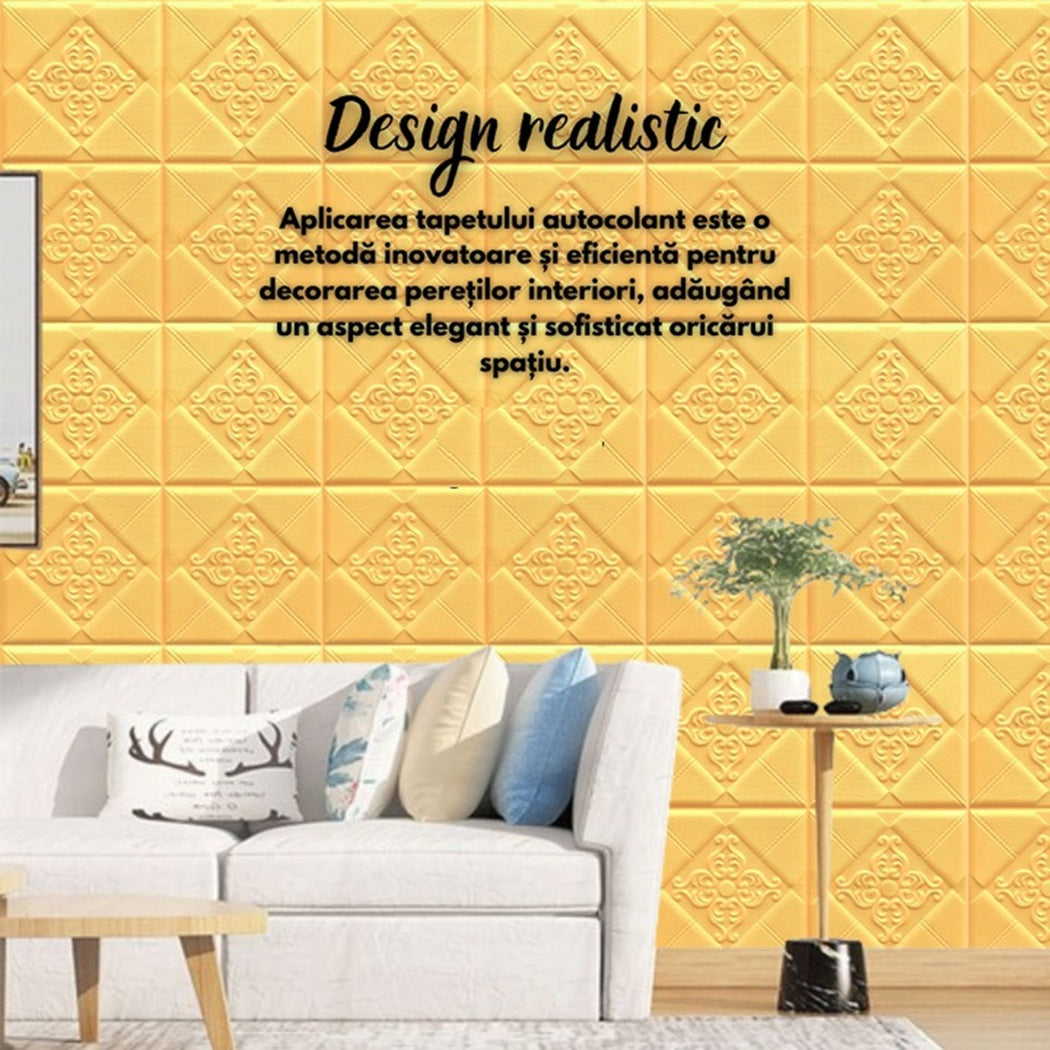 Set Tapet 3D Hozro autoadeziv, Model abstract flori, design modern, foarte usor de montat, Tapet 77 GALBEN HOZRO